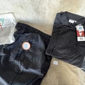 Black Chef Works Uniform Set Of 2 L Tops And 1 XL Pants NWT (Mgs 118, 119, 120)